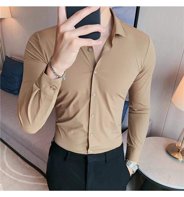 dante stretch shirt - coffee