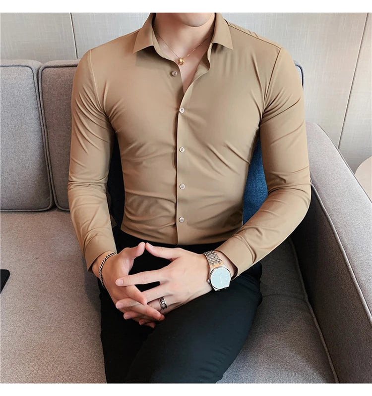 dante stretch shirt - coffee